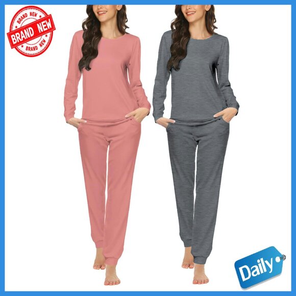 Soft Long Sleeve Pajama Set with Pockets 2-Pack Jogger Lounge Wear